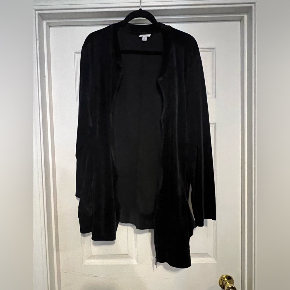 JJill black velour zip up jacket